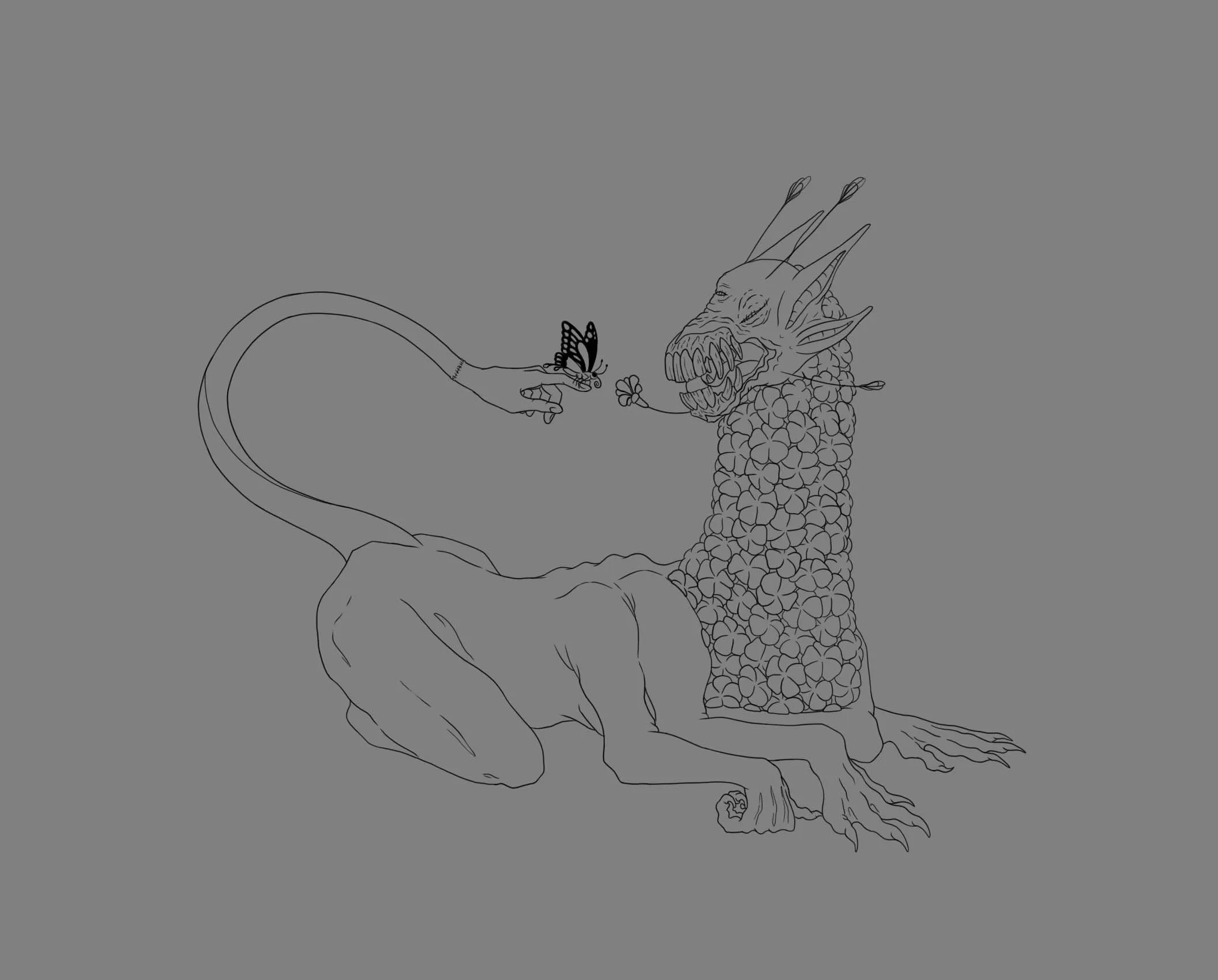 une creature aveugle avec des fleurs