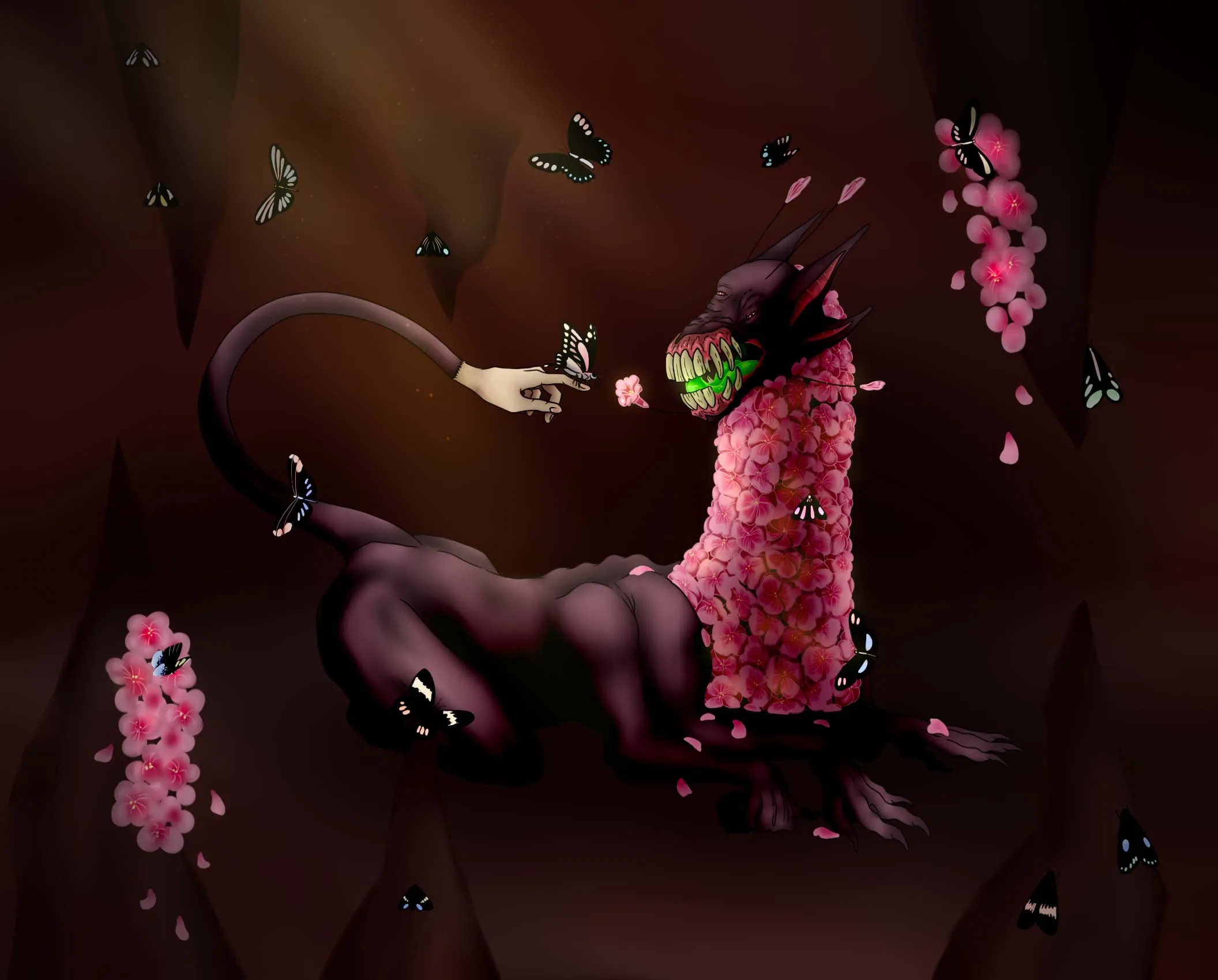 une creature aveugle avec des fleurs