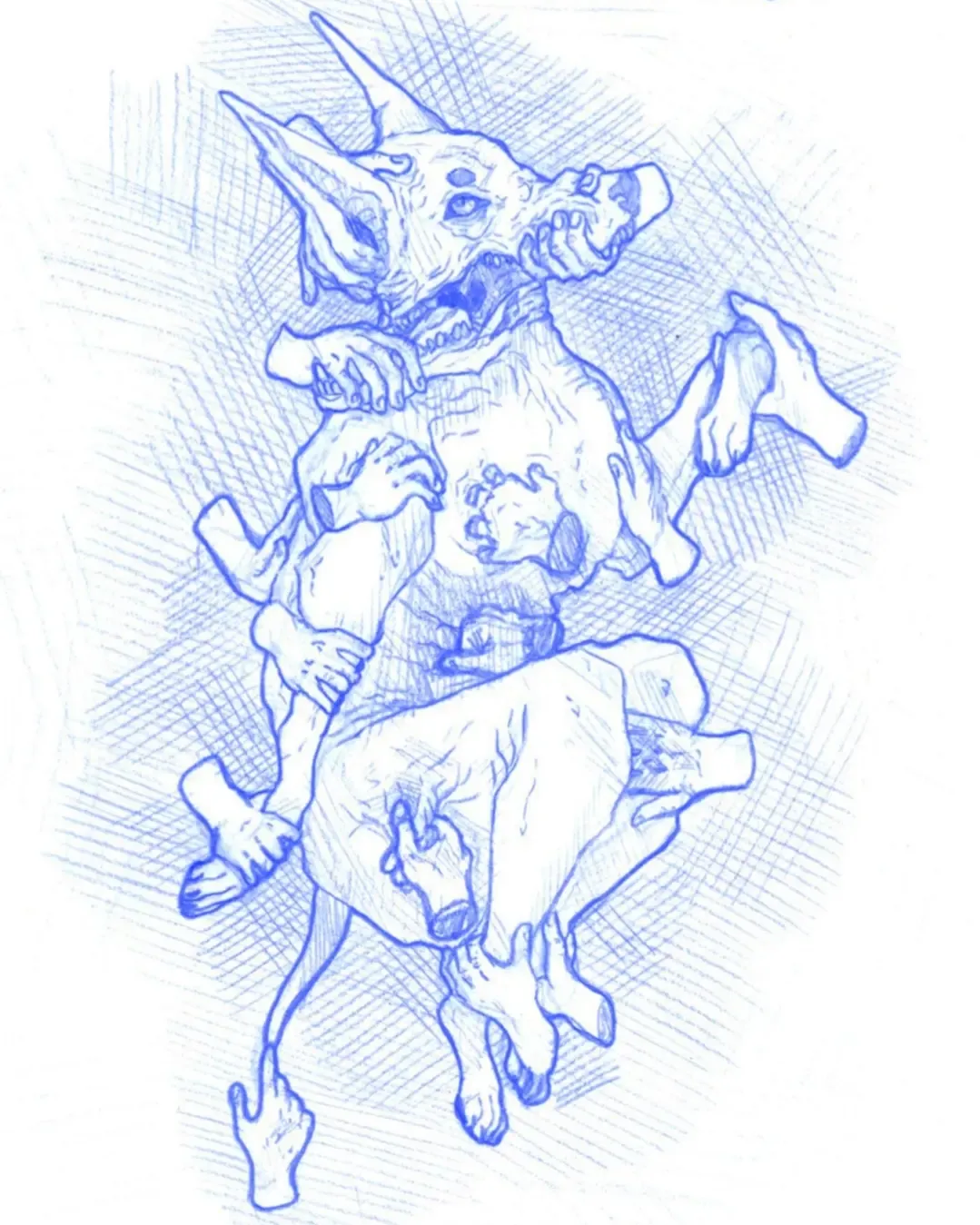 un chien qui se fait agresse par des mains