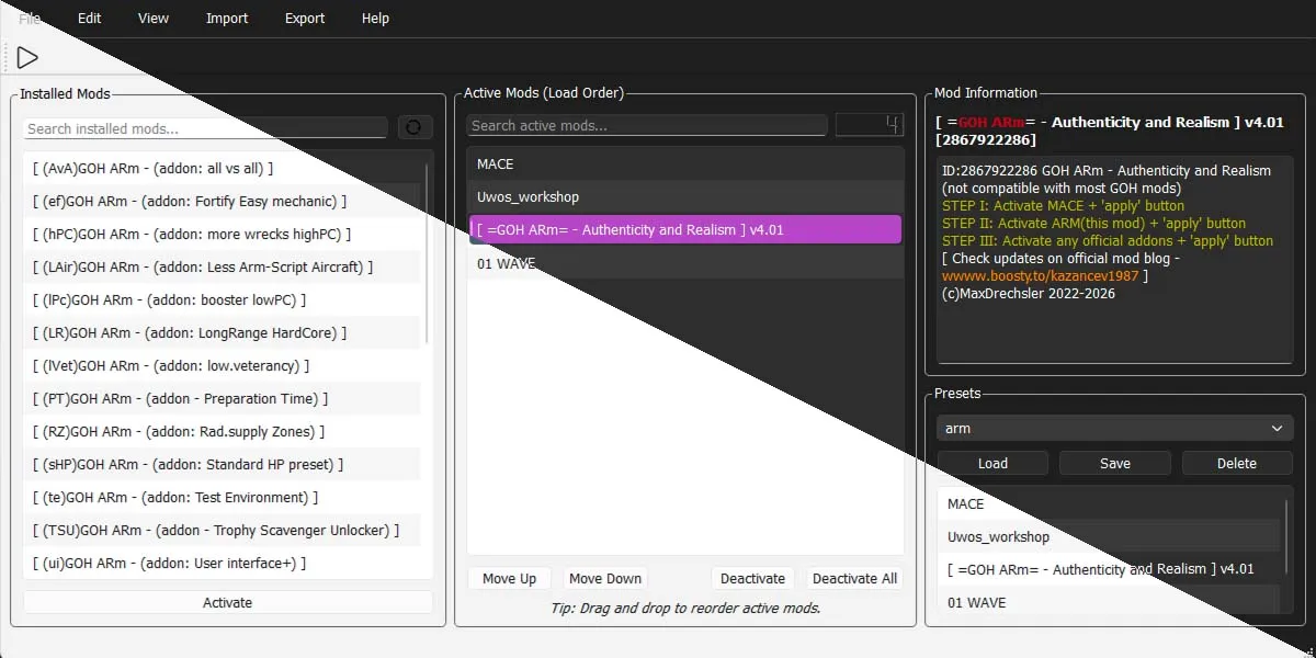 screenshot du mod manager